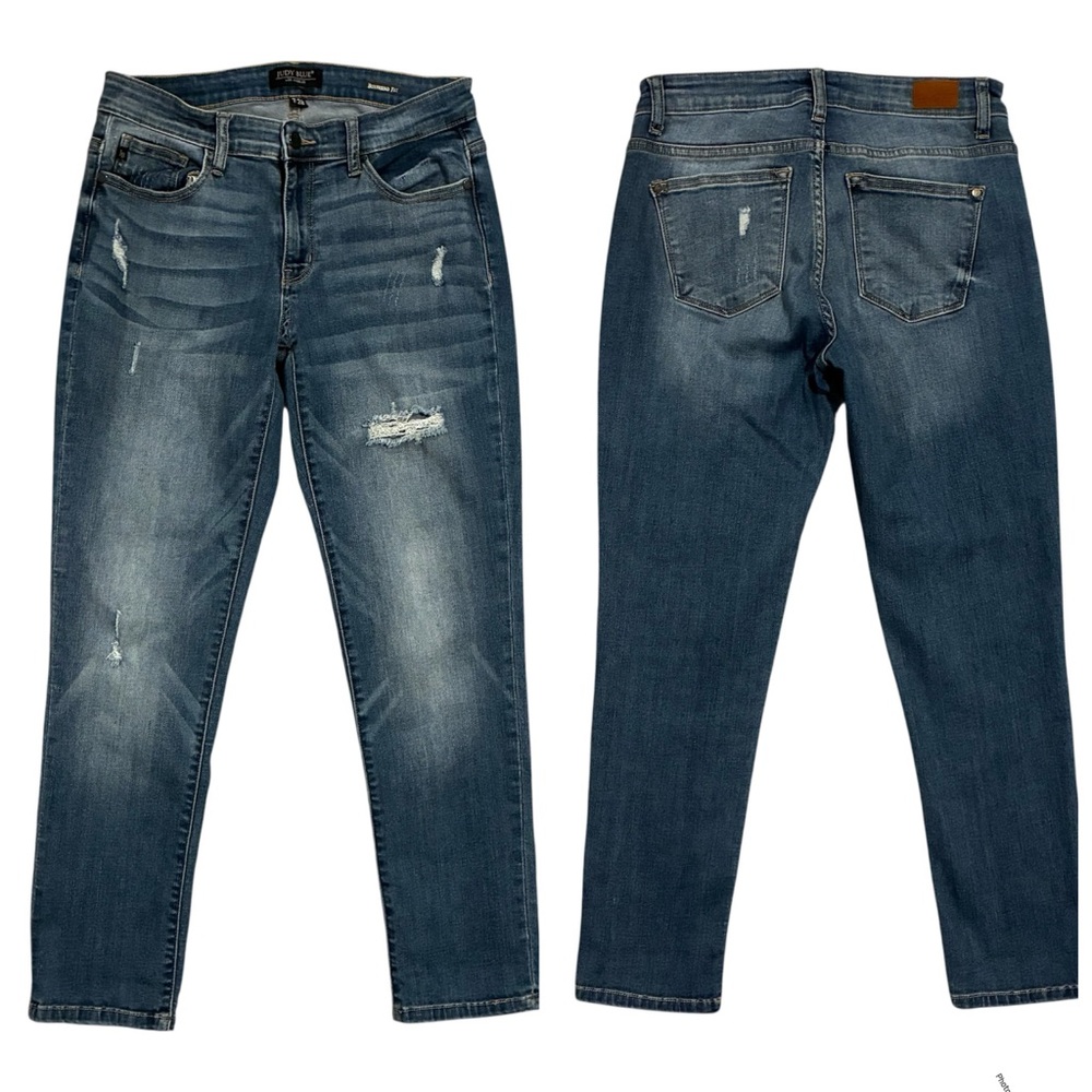 Judy Blue Jeans Women's 7/28 Blue Boyfriend Distressed LIKE NEW!
